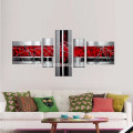 Hand-painted Wall Art Red Black Lines/Abstract Landscape Oil Painting on Canvas/Decoration Canvas Painting for Hotel